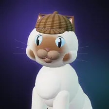 Snow Bell, a white cartoon cat