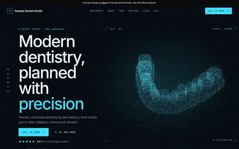 Facet template, Ink theme: first screen of the Sample Dental Studio demo