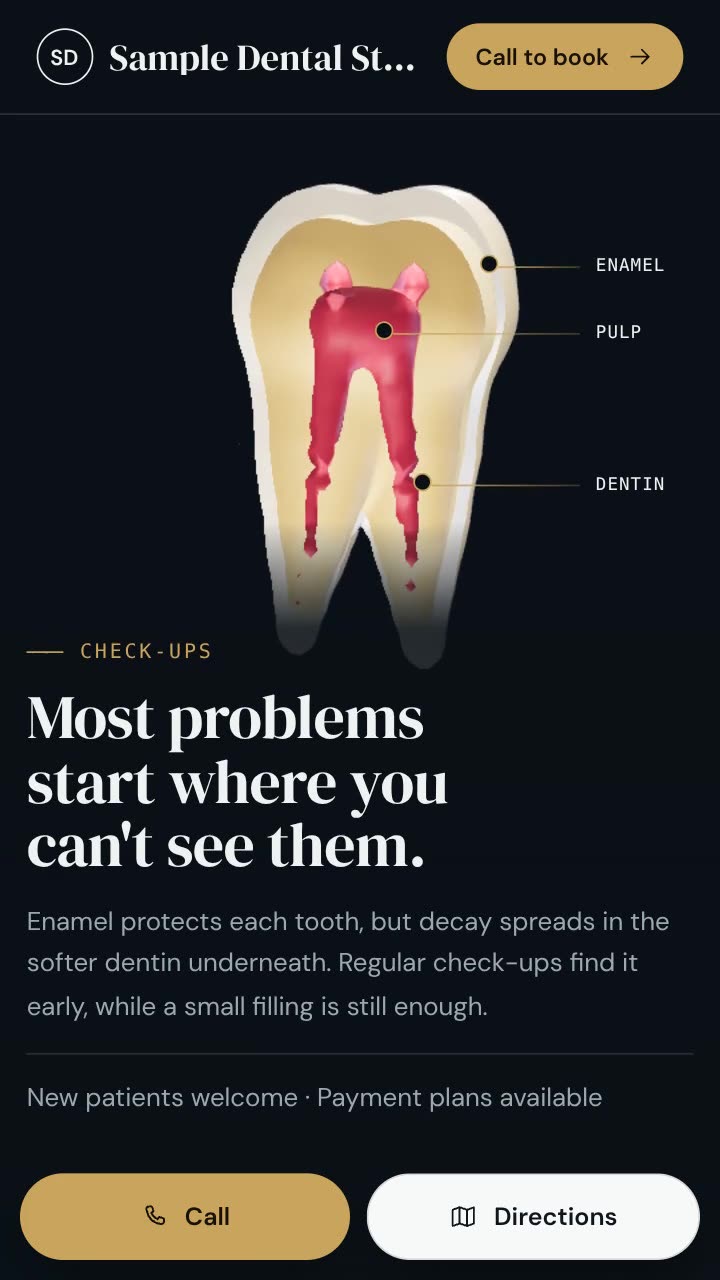 Concept site: a 3D tooth that opens up as you scroll